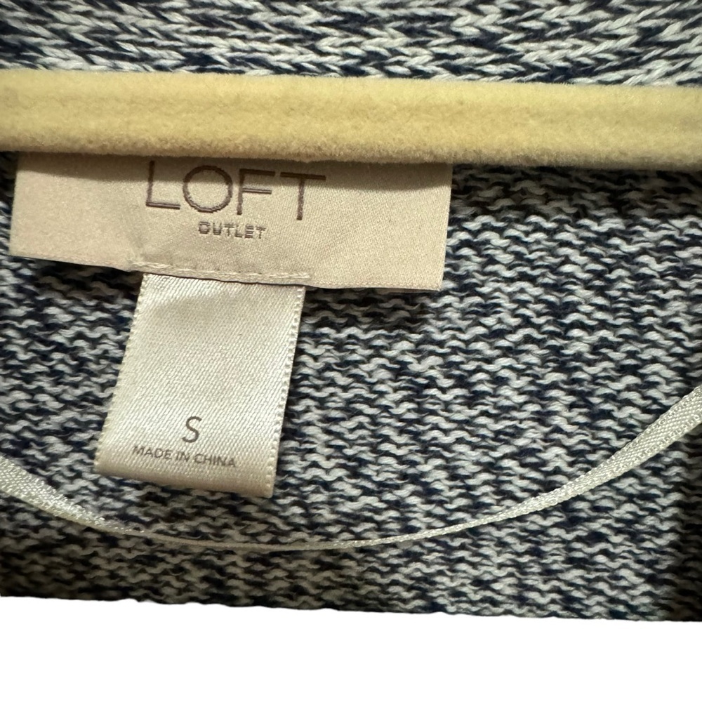 LOFT - Blue / White shawl collar Open Front Cardigan with Pockets - Size S - Picture 4 of 7